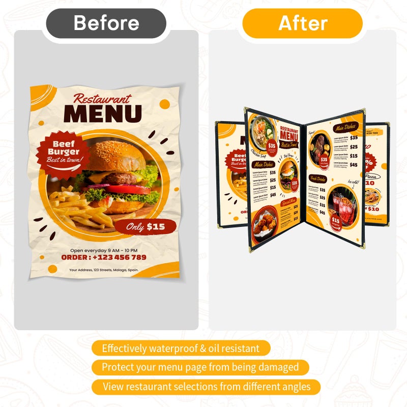 FLK Tech أغلفة قائمة مطعم FLK Tech 10 حزمة 4 صفحة 8.5 × 11 بوصة، حامل قائمة شفاف PVC 4 صفحة 8 عرض، يغطي قائمة المطعم يناسب ورق 8.5" × 11"، أكمام قائمة مطعم مزدوجة الخياطة، قائمة النبيذ - Image 4